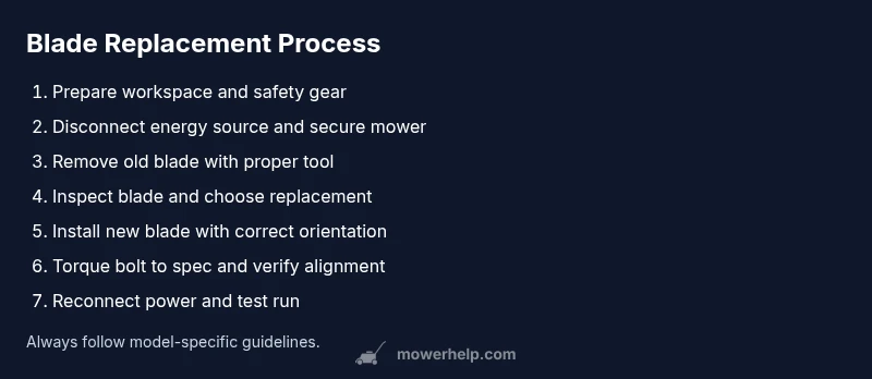 Infographic showing blade replacement steps for Honda mower