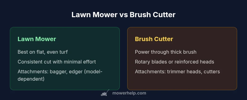 Side-by-side comparison of lawn mower vs brush cutter features
