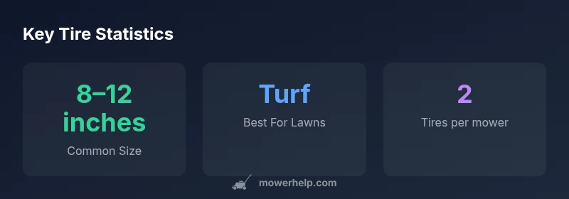 Statistical infographic showing common tire sizes for Walmart lawn mower tires