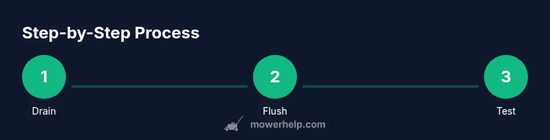 Infographic showing a three-step process to remove water from lawn mower fuel