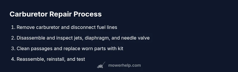 Infographic showing 4-step carburetor repair process for Toro Recycler 22