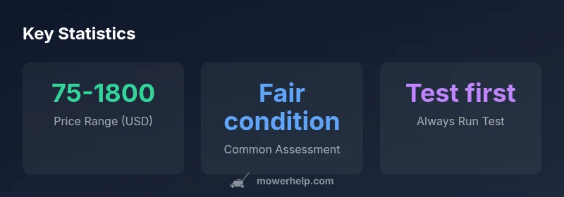 Infographic showing price ranges and inspection priorities for used mowers near me