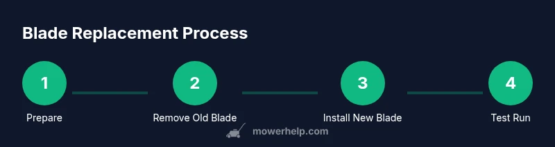 Infographic showing steps to replace a lawn mower blade