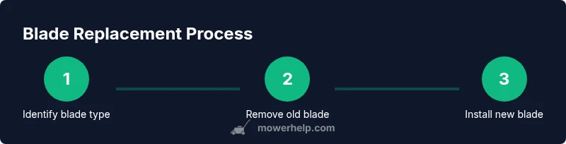 Infographic showing three steps: identify blade, remove old blade, install new blade