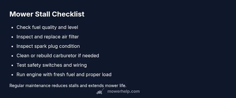 Checklist graphic for fixing lawn mower stalls