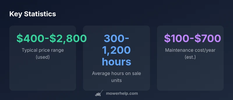 infographic showing price range, hours, and maintenance costs for used zero-turn mowers