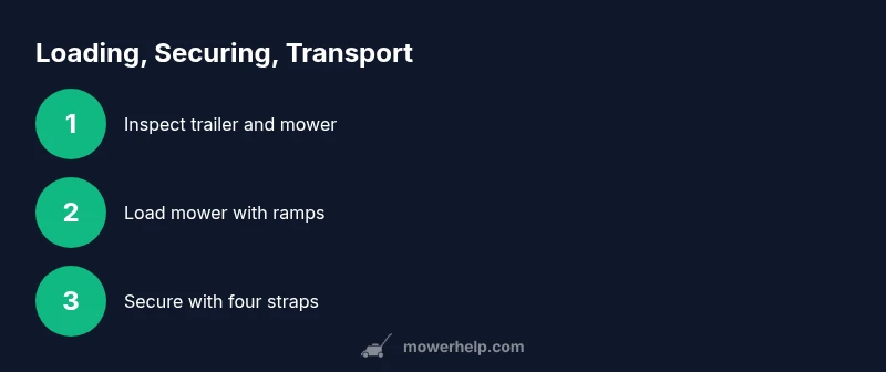 Tailored process flow of securing a lawn mower on a pull-behind trailer