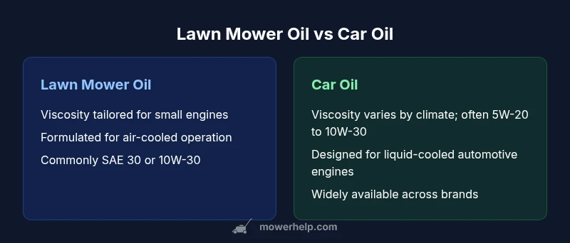 Infographic comparing lawn mower oil and car oil