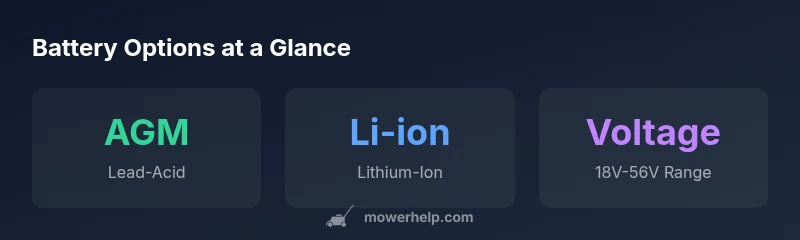 Infographic showing common lawn mower battery types and voltage ranges
