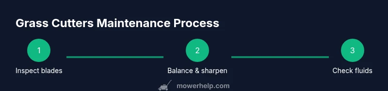 Process infographic showing grass cutters maintenance steps