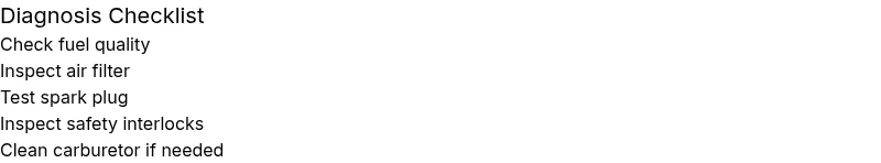 Checklist for Husqvarna mower troubleshooting