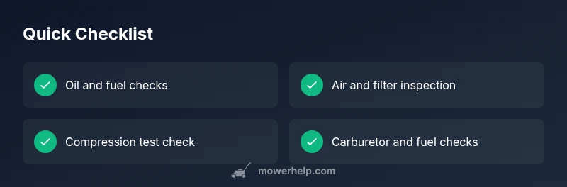 Checklist infographic showing steps to diagnose a blown lawn mower engine