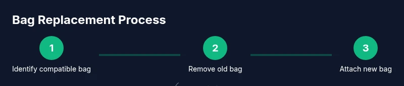 Infographic showing three steps of bag replacement