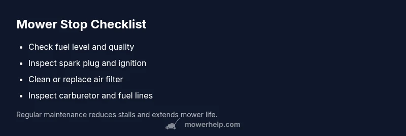Checklist infographic for diagnosing why lawn mower stops working